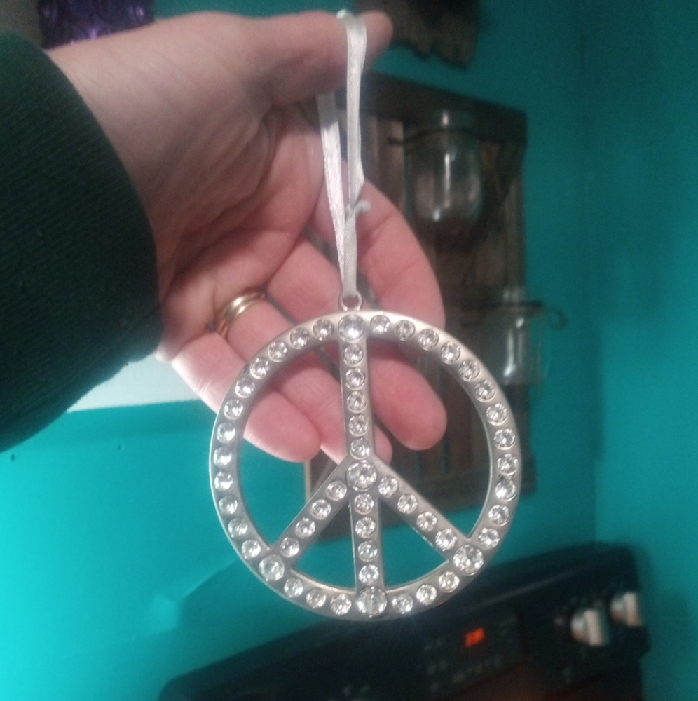 Hippie Boho Silver Peace Sign Ornament